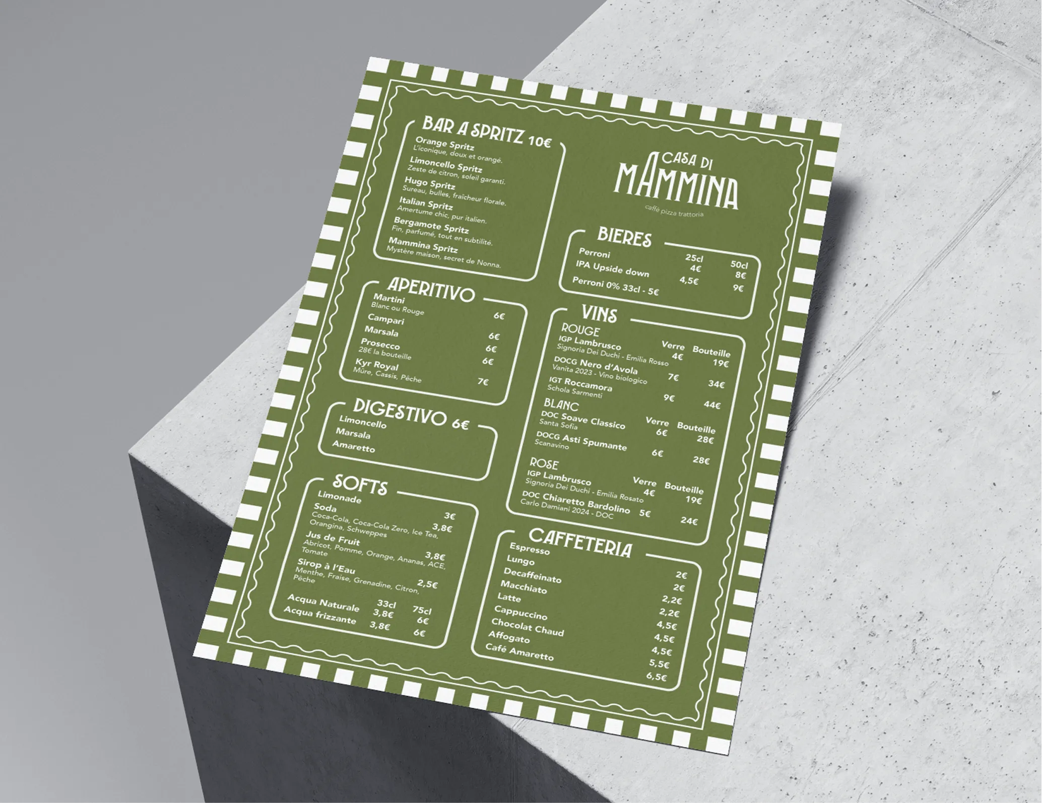 Menu restaurant A casa di Mammina - design graphique et impression